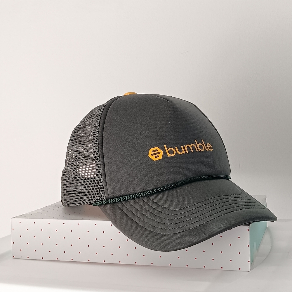 Bumble Baseball Cap Mesh Back Adjustable Grey Yellow Dating App Icon Adult Hat